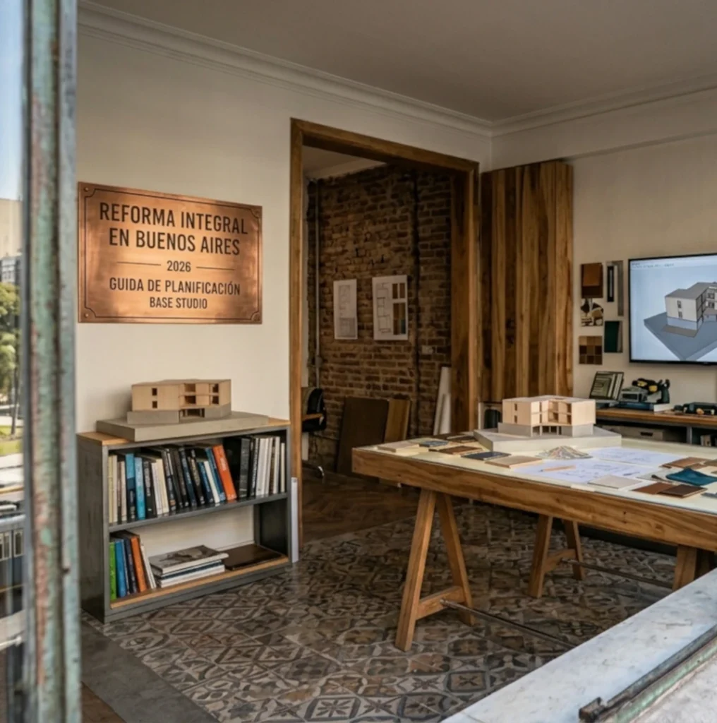 Arquitectas supervisando una reforma integral en Buenos Aires con planos y muestras de materiales.